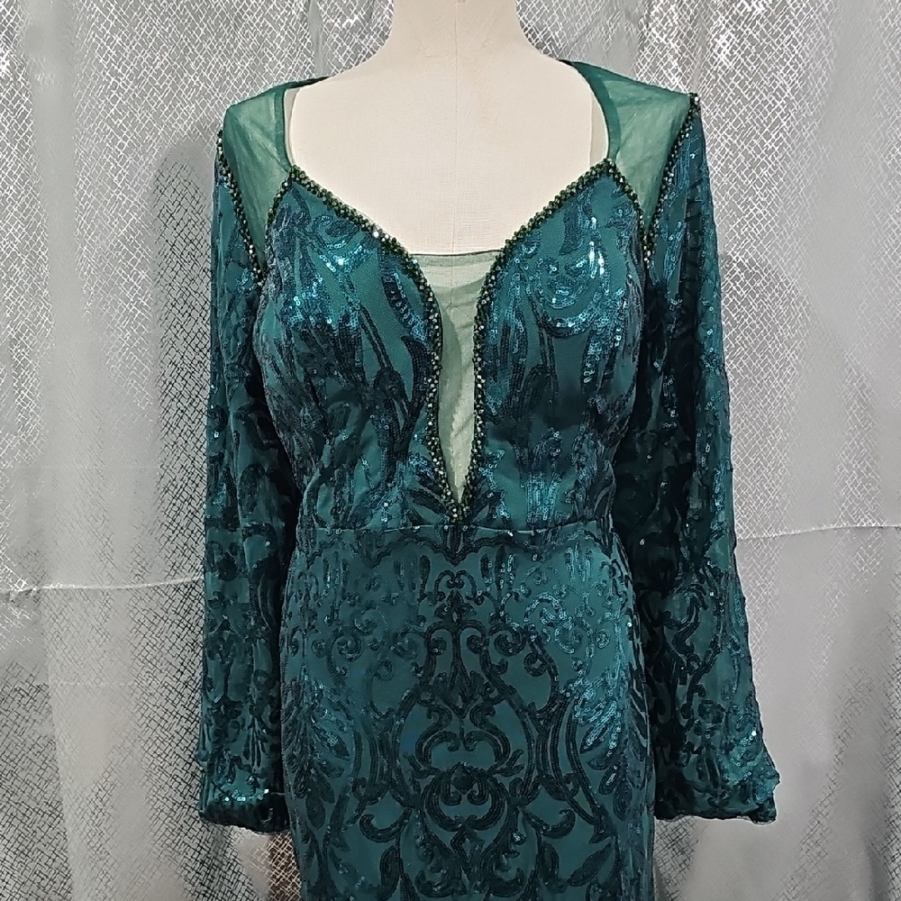 Glamorous Teal Sequin Long Sleeve Dress